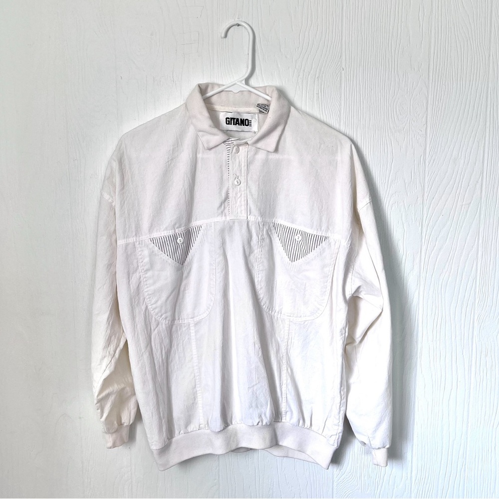Vintage Gitano Men’s White Striped Detail Pullover Shirt